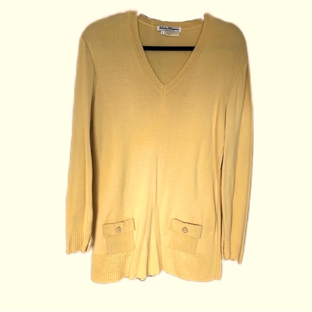Salvatore Ferragamo sweater 100 % cotton with pockets V-neck vintage Large